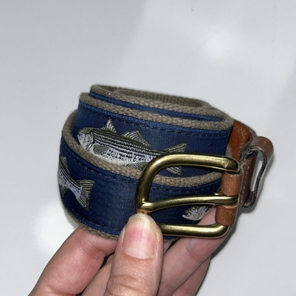 Leather Man LTD Cotton‎ Web Belt - Olive/navy Striper Bass